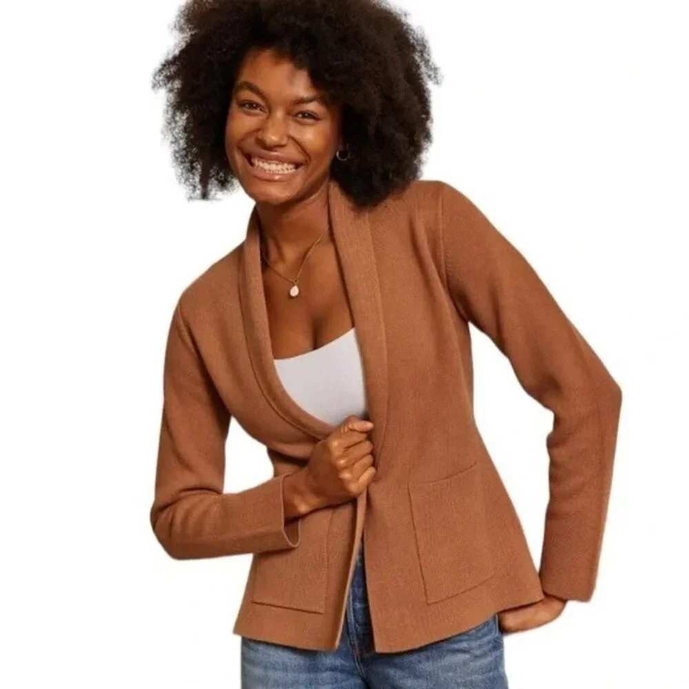 Summersalt The Ribbed Sweater Blazer in Fawn Brown Size XL Workwear Office